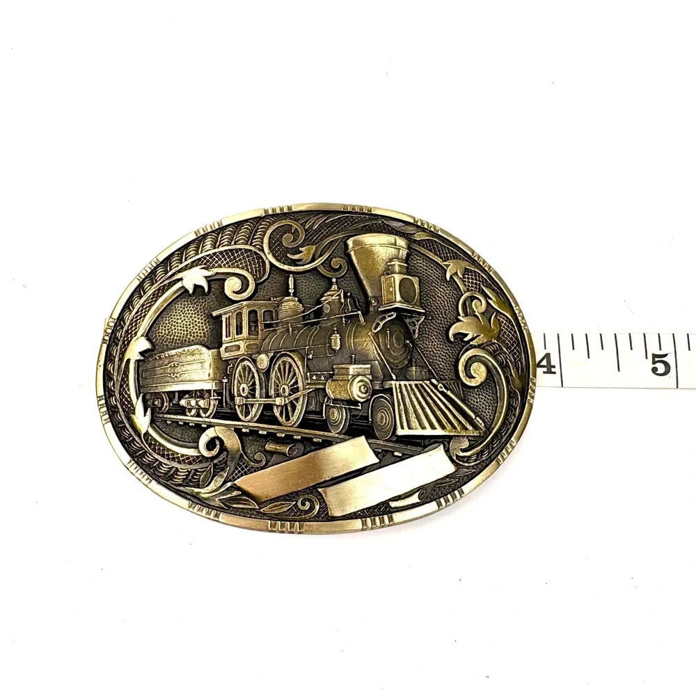 Vintage 1980s ADM Solid Brass Steam Locomotive Train Western Belt Buckle